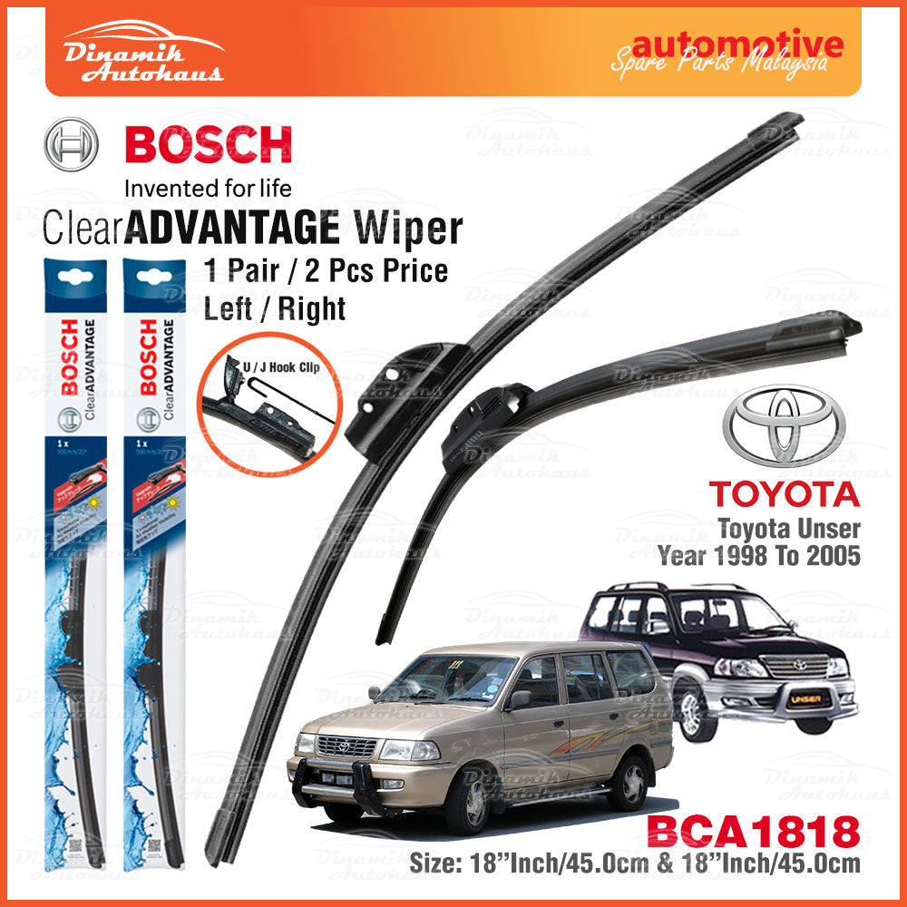 Toyota Unser Car Auto Front Windshield Wiper Size 18" & 18" Inch (1 Pair) Bosch Clear Advantage Wiper BCA1818