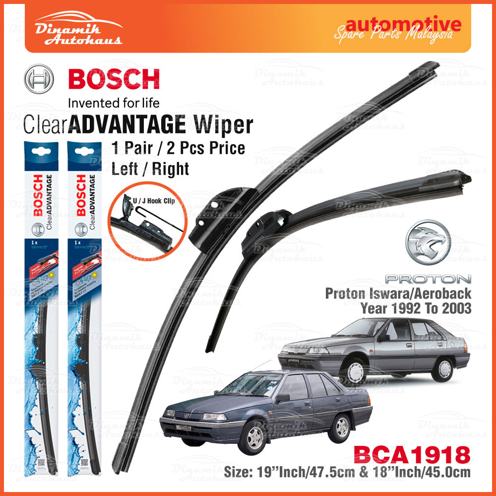 Proton Saga Iswara Car Auto Front Windshield Wiper Size 19" & 18" Inch (1 Pair) Bosch Clear Advantage Wiper BCA1918