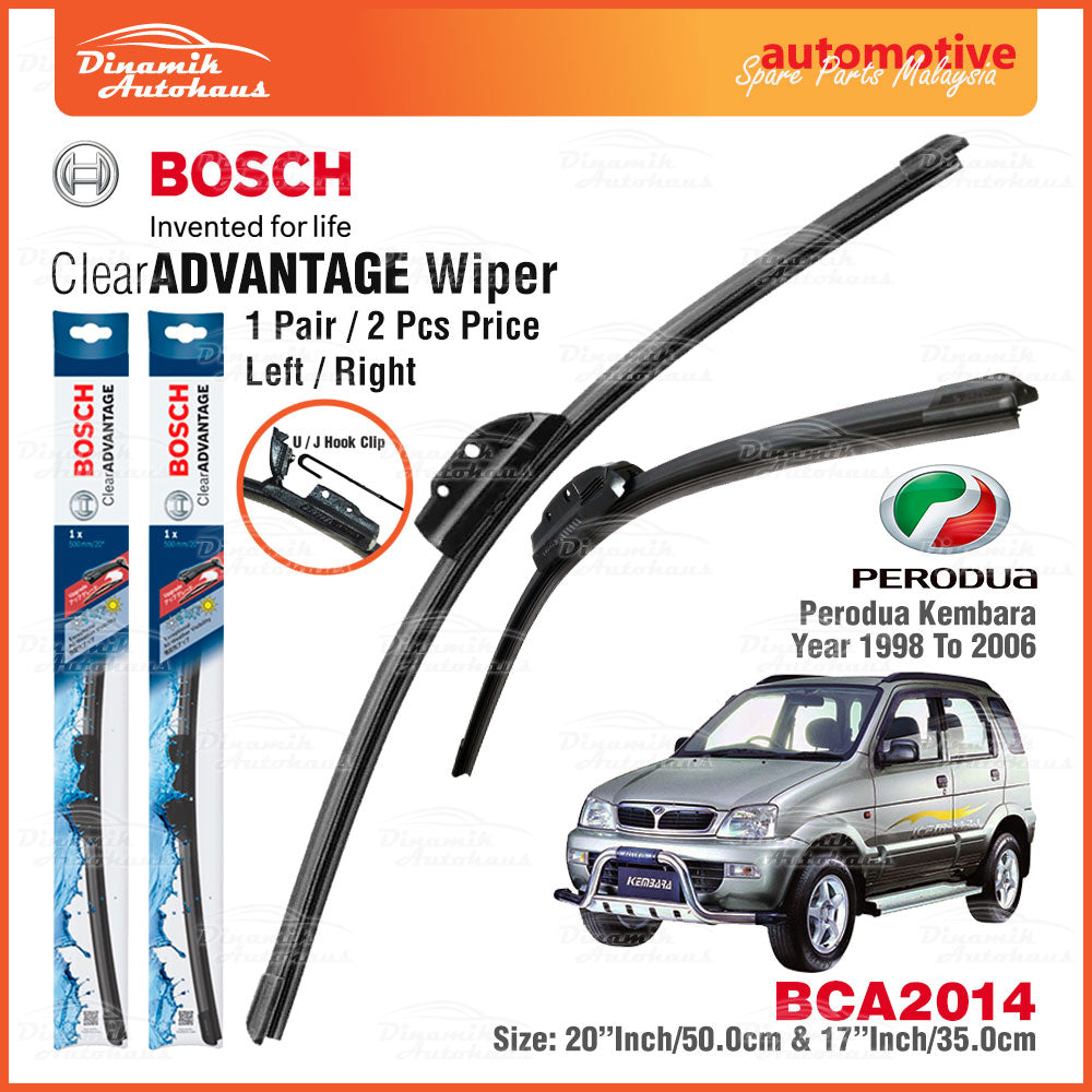 Perodua Kembara Car Auto Front Windshield Wiper Size 20" & 14" Inch (1 Pair) Bosch Clear Advantage Wiper BCA2014