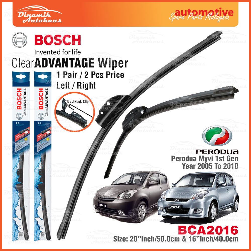 Perodua Myvi Gen1 Car Auto Front Windshield Wiper Size 20" & 16" Inch (1 Pair) Bosch Clear Advantage Wiper BCA2016