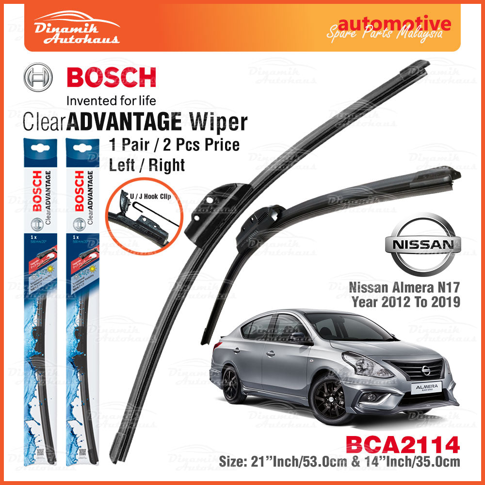 Nissan Almera N17 Car Auto Front Windshield Wiper Size 21" & 14" Inch (1 Pair) Bosch Clear Advantage Wiper BCA2114