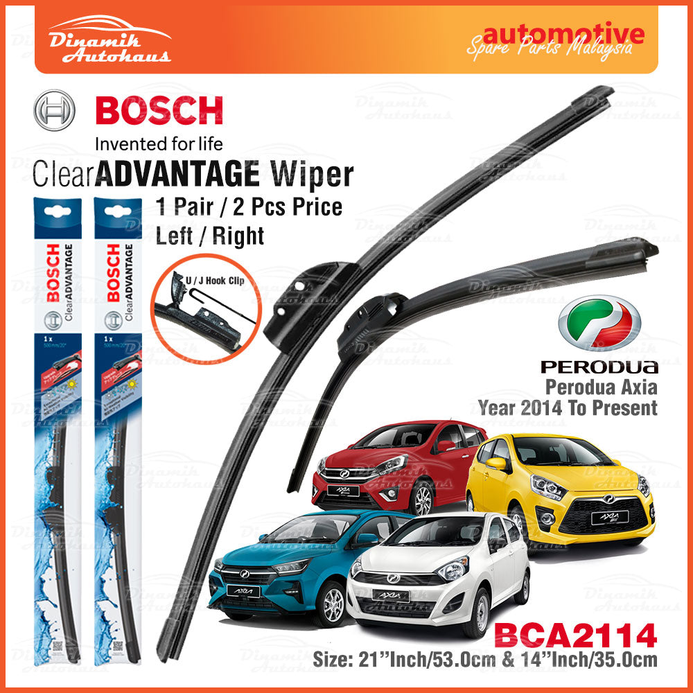 Perodua Axia Car Windshield Front Wiper Size 21" & 14" Inch (1 Pair) Bosch Clear Advantage Wiper BCA2114