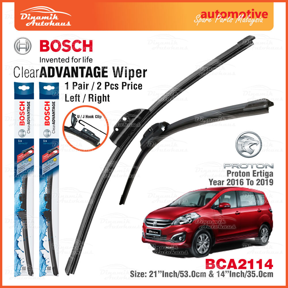 Proton Ertiga Car Auto Front Windshield Wiper Size 21" & 14" Inch (1 Pair) Bosch Clear Advantage Wiper BCA2114